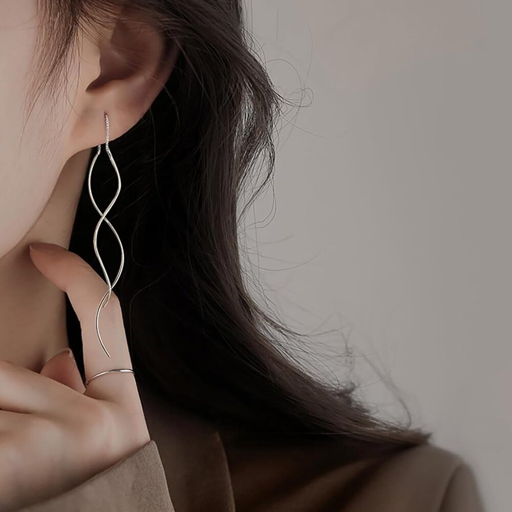 Solid 925 Sterling Silver Double Linear Curved Ta… - image 3